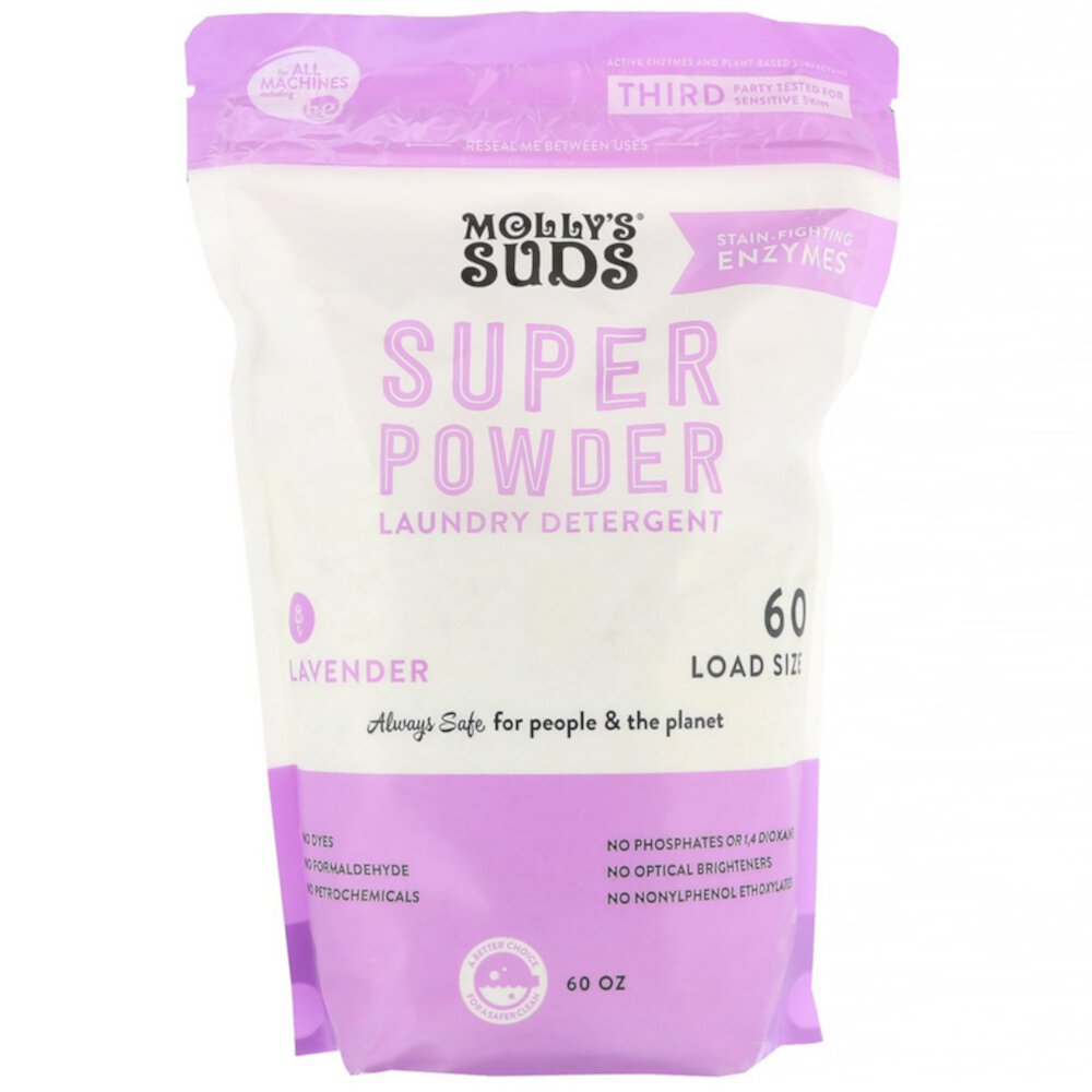 Molly's Suds Super Powder Стиральный порошок с ферментами лаванды - 60 унций Molly's Suds