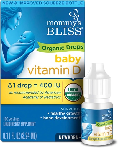 Vitamin D Organic Drops (Капли) Liquid (Жидкость) Newborn Plus -- 0.11 fl oz (Жидкие унции) Mommy's Bliss