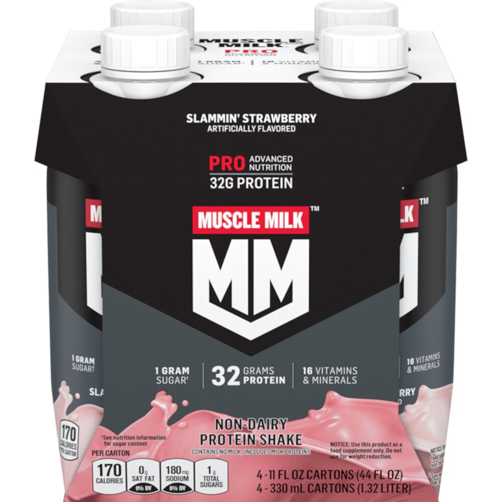 Немолочный протеиновый коктейль RTD Slammin' Strawberry — 11 жидких унций каждый / упаковка из 2 шт. Muscle Milk