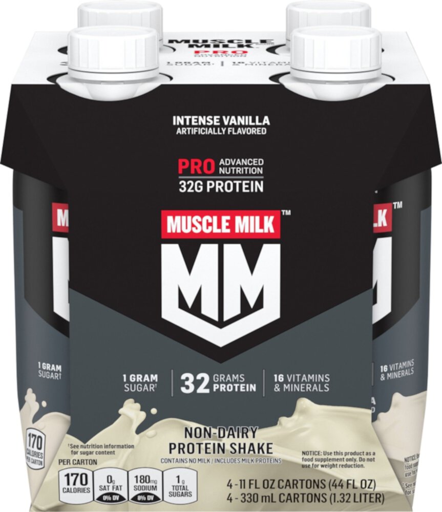 Протеиновый коктейль Pro Series — сертифицирован NSF для спорта, интенсивная ваниль — по 11 жидких унций каждый / упаковка из 4 шт. Muscle Milk