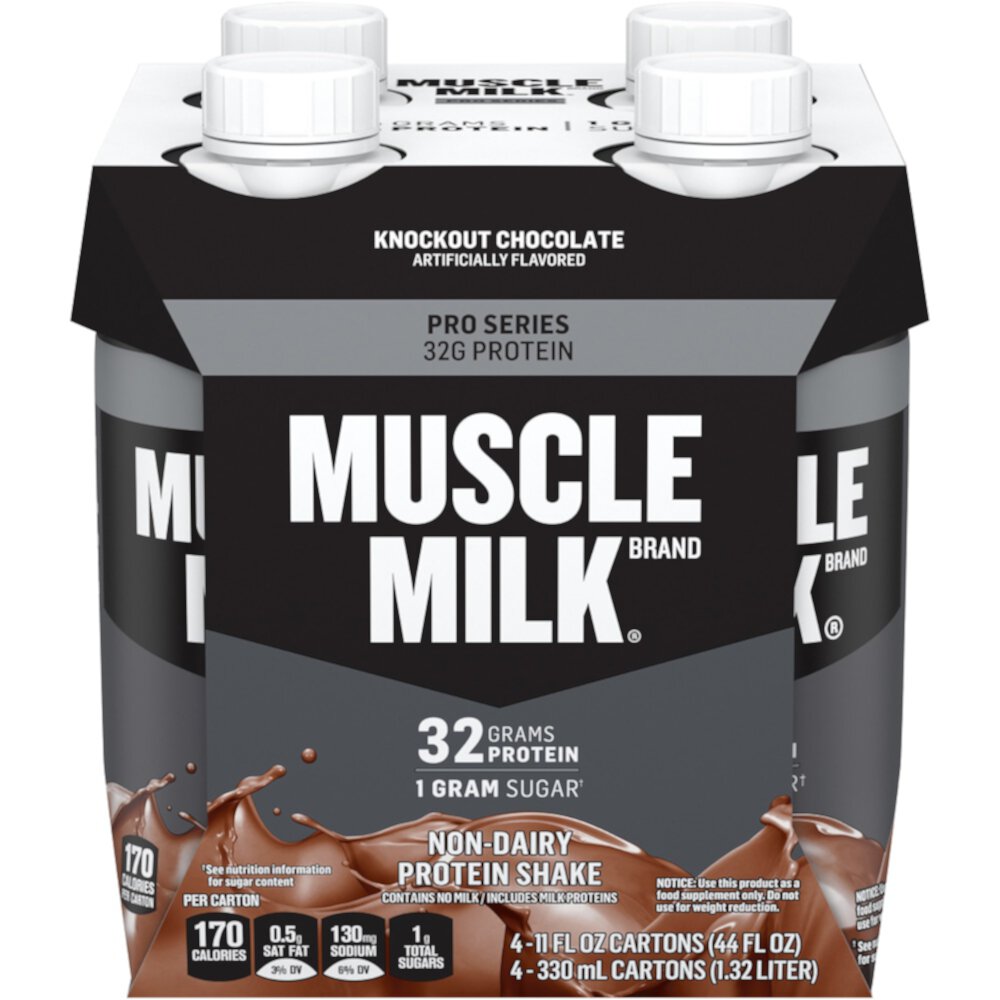 Протеиновый коктейль Pro Series — сертифицирован NSF для спортивного нокаутного шоколада — по 11 жидких унций каждый / упаковка из 4 шт. Muscle Milk