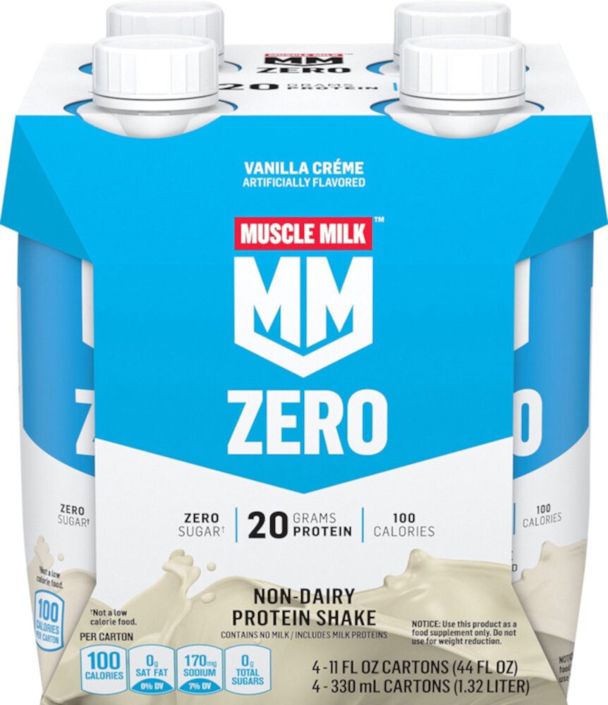Zero Non-Dairy Protein Shake Vanilla Crème — 11 жидких унций каждый / упаковка из 4 шт. Muscle Milk