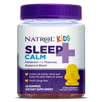 Natrol Kids Sleep + Calm Drug Free Sleep Aid Calm an Active Mind Ease To Sleep Melatonin and L-Theanine Strawberry Flavored -- 60 Gummies Natrol