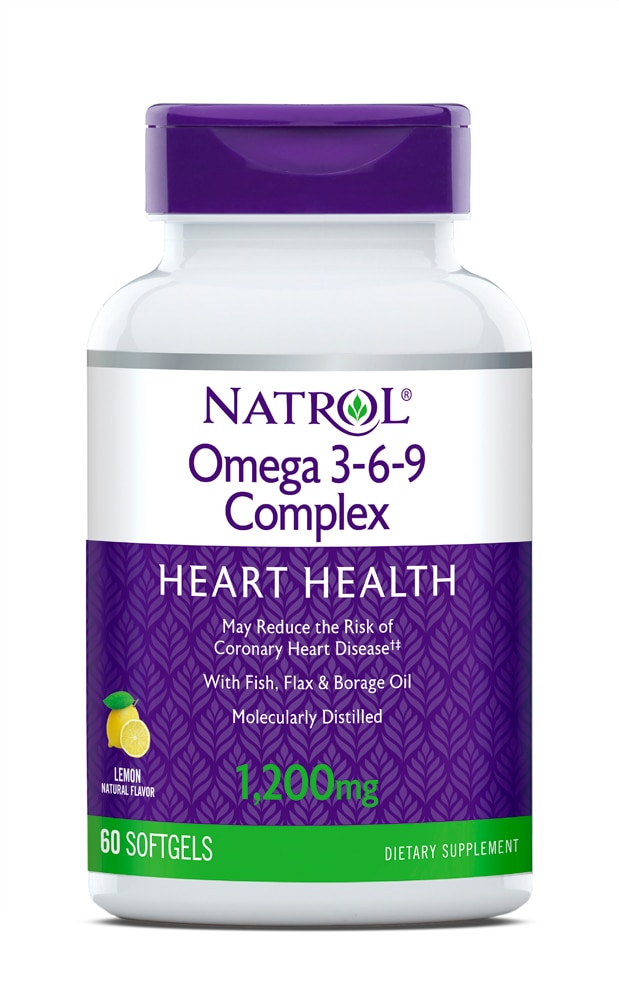 Omega 3-6-9 Комплекс, Лимон - 1200 мг - 60 мягких капсул - Natrol Natrol