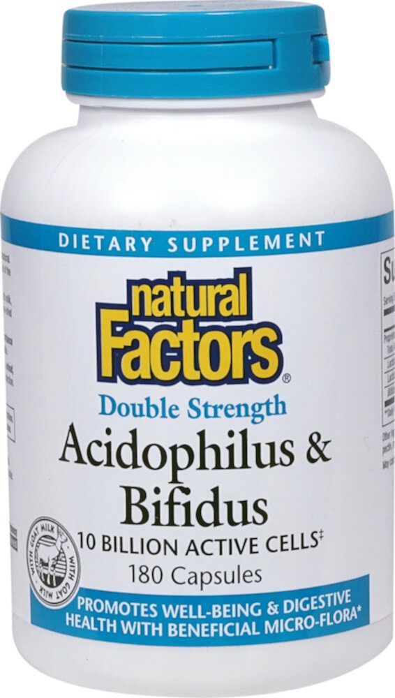 Natural Factors Acidophilus & Bifidus -- 10 миллиардов клеток -- 180 капсул Natural Factors