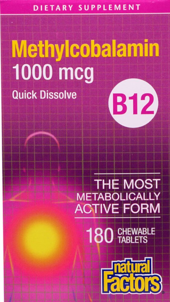 Natural Factors Метилкобаламин B12 -- 1000 мкг -- 180 жевательных таблеток Natural Factors