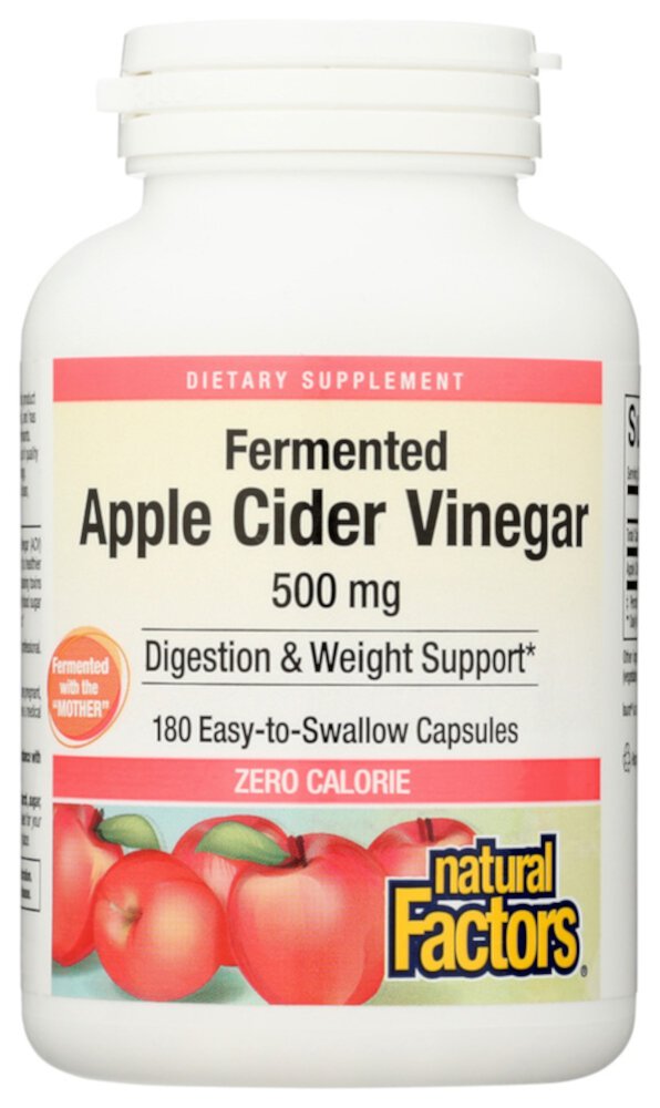 Ферментированный яблочный уксус — 500 мг — 180 капсул, которые легко проглатывать Natural Factors