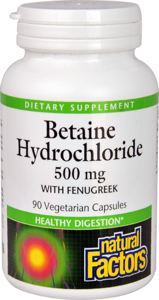 Бетаина гидрохлорид — 500 мг — 90 вегетарианских капсул Natural Factors