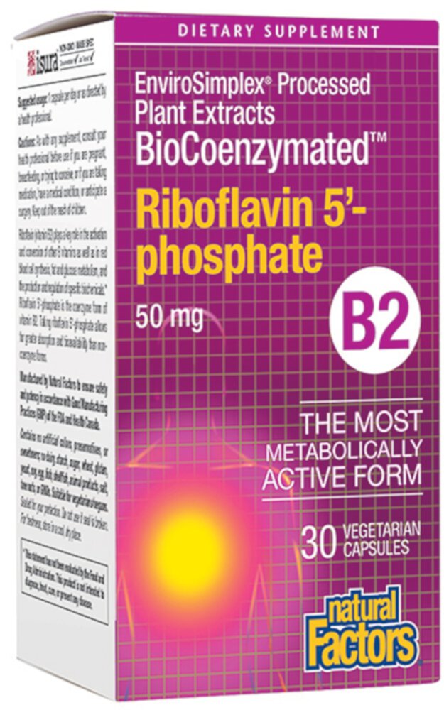 БиоКоэнзимированный Рибофлавин 5'-Фосфат - 50 мг - 30 Вегетарианских Капсул - Natural Factors Natural Factors
