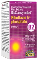 Биокоэнзимированный рибофлавин 5'-фосфат -- 50 мг -- 30 вегетарианских капсул Natural Factors
