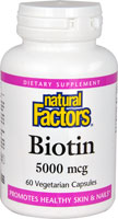 Биотин Natural Factors -- 5000 мкг -- 60 вегетарианских капсул Natural Factors