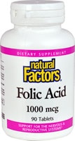 Фолиевая кислота — 1000 мкг — 90 таблеток Natural Factors