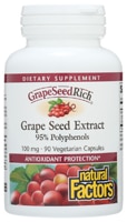 GrapeSeedRich™ Экстракт Семян Винограда - 100 мг - 90 Вегетарианских Капсул - Natural Factors Natural Factors