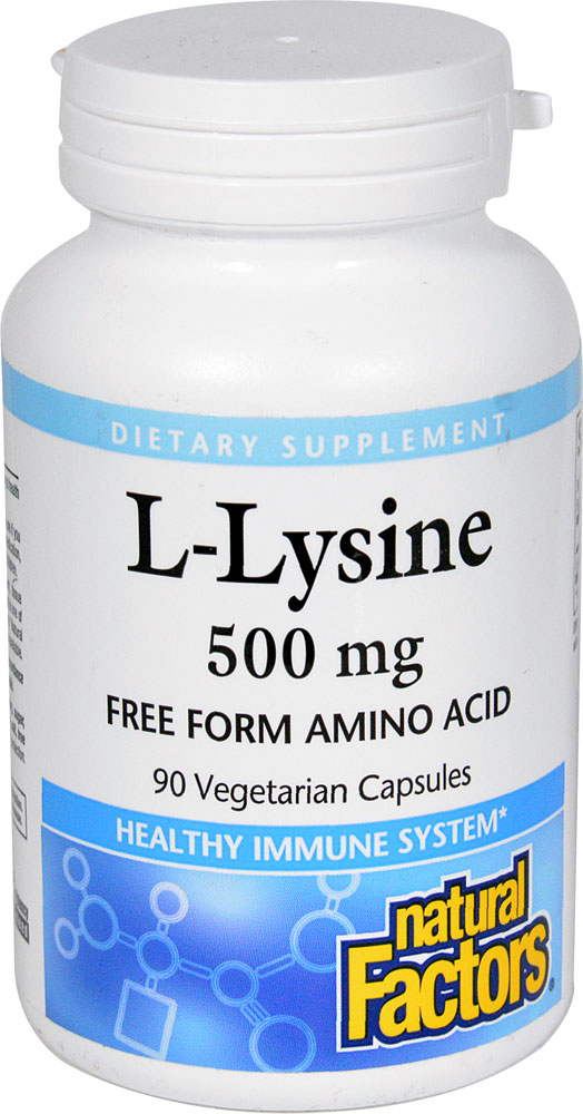 Natural Factors Аминокислота L-лизин в свободной форме -- 500 мг -- 90 Вегетарианские капсулы Natural Factors