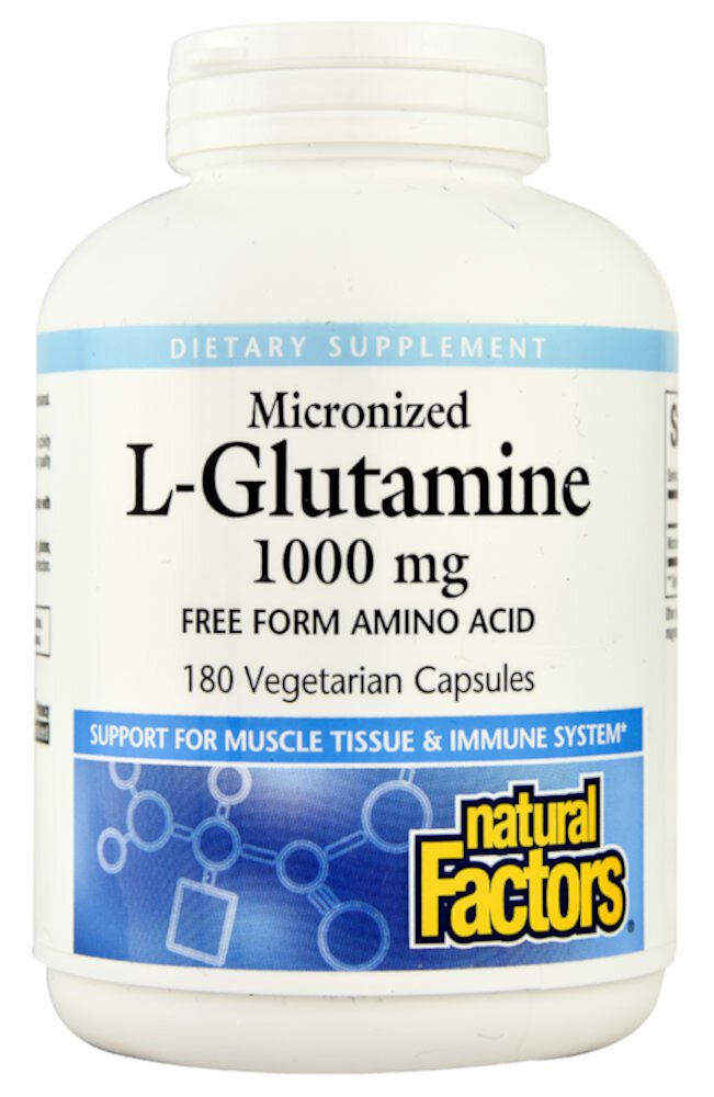 Natural Factors Микронизированный L-глютамин -- 1000 мг -- 180 вегетарианских капсул Natural Factors