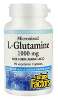 Natural Factors Микронизированный L-глютамин -- 1000 мг -- 90 вегетарианских капсул Natural Factors