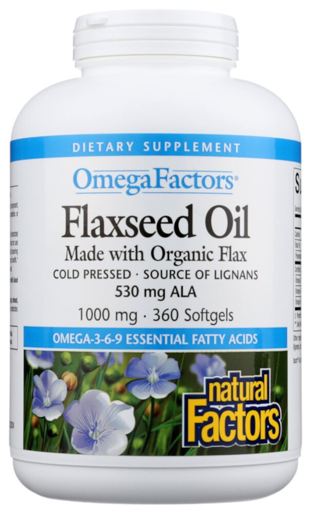 OmegaFactors Flaxseed Oil -- 1000 mg - 360 Softgels (Мягкие капсулы) Natural Factors