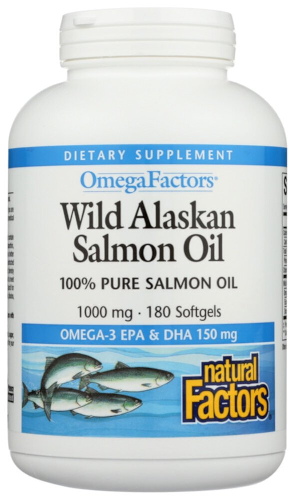 Масло дикого аляскинского лосося OmegaFactors - 1000 мг - 180 мягких капсул - Natural Factors Natural Factors
