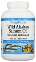 Масло дикого аляскинского лосося OmegaFactors - 1000 мг - 180 мягких капсул - Natural Factors Natural Factors