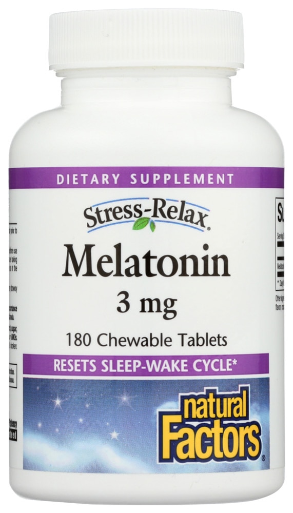 Natural Factors Stress-Relax® Мелатонин -- 3 мг -- 180 жевательных таблеток Natural Factors