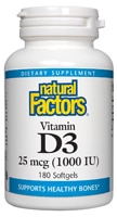 Vitamin D3 -- 1000 IU - 180 Softgels (Мягкие капсулы) Natural Factors