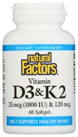 Vitamin D3 & K2 -- 60 Softgels (Мягкие капсулы) Natural Factors