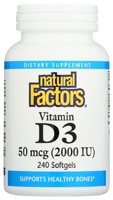 Витамин D3 - 2000 МЕ - 240 мягких капсул - Natural Factors Natural Factors
