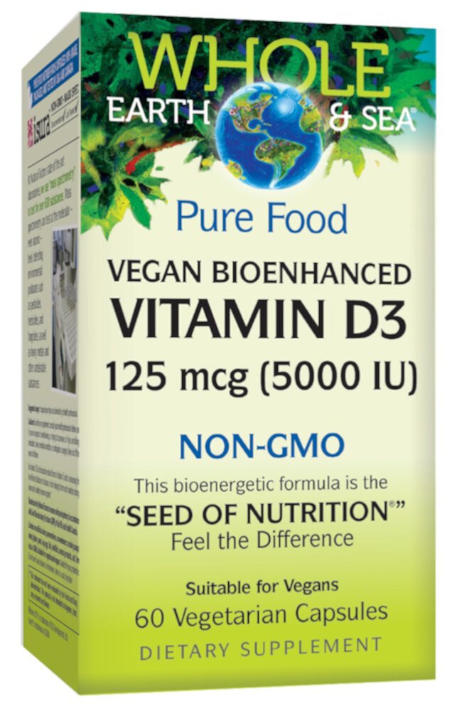 Natural Factors Whole Earth & Sea® Vegan Bio-Enhanced Vitamin D3 -- 5000 МЕ - 60 вегетарианских капсул Natural Factors
