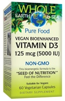 Whole Earth & Sea® Vegan Bioenhanced Vitamin D3 -- 5000 IU - 60 Vegetarian Capsules (Вегетарианские капсулы) Natural Factors