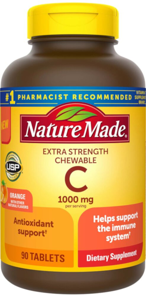 Chewable Vitamin C Extra Strength Orange -- 1000 mg - 90 Chewable Tablets (Жевательные таблетки) Nature Made