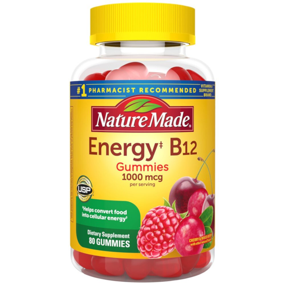 Energy B-12 Adult Gummies (Жевательные конфеты) Cherry & Wild Berries -- 80 Gummies Nature Made