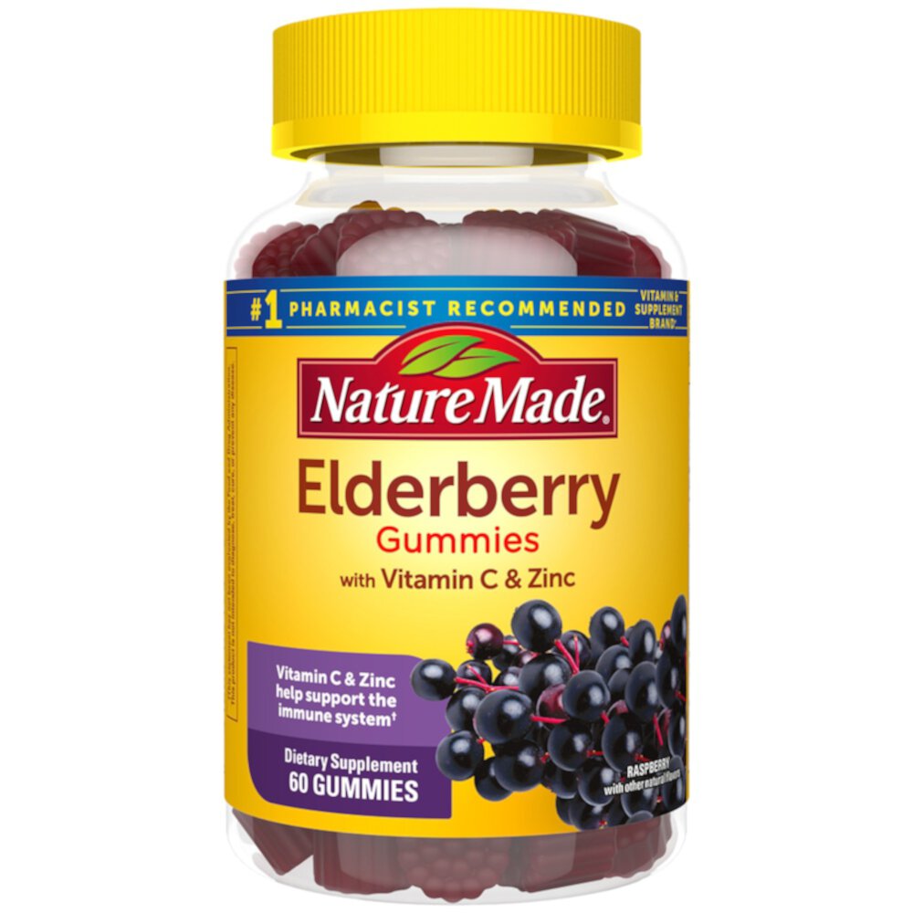 Elderberry Gummies (Жевательные конфеты) Raspberry -- 100 mg - 60 Gummies Nature Made