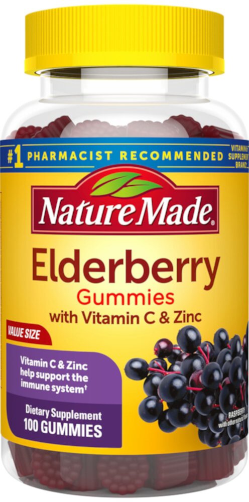 Elderberry Gummies (Жевательные конфеты) Value Size Raspberry -- 100 Gummies Nature Made