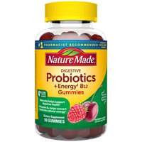 Digestive Probiotics plus Energy B12 Gummies (Жевательные конфеты) Raspberry & Cherry -- 50 Gummies Nature Made