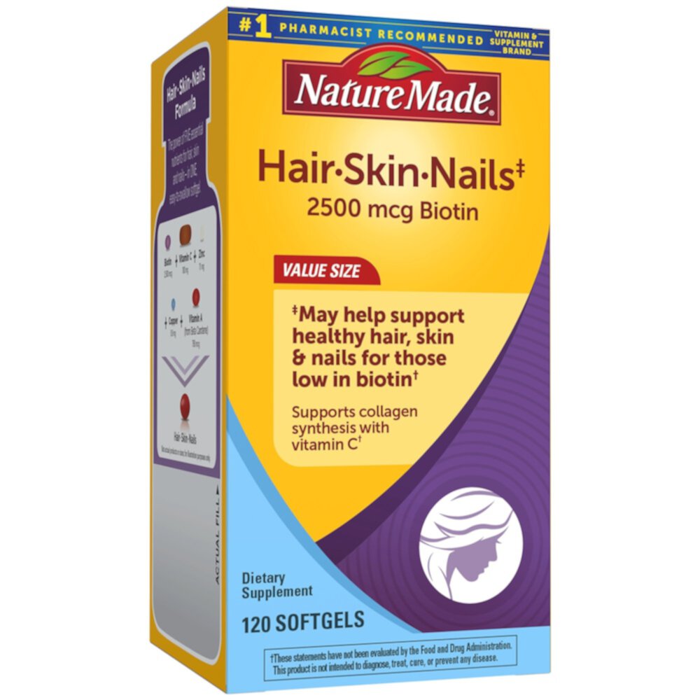 Волосы, кожа и ногти — 120 мягких капсул Nature Made