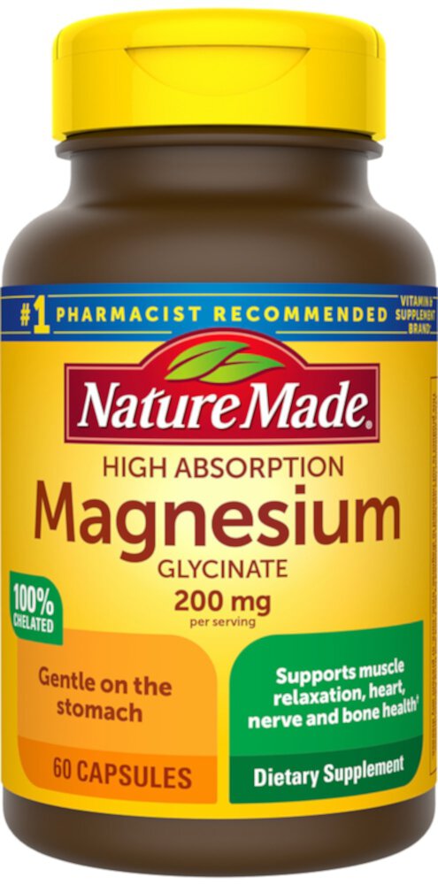 Магний Глицинат - 200 мг - 60 капсул - Nature Made Nature Made