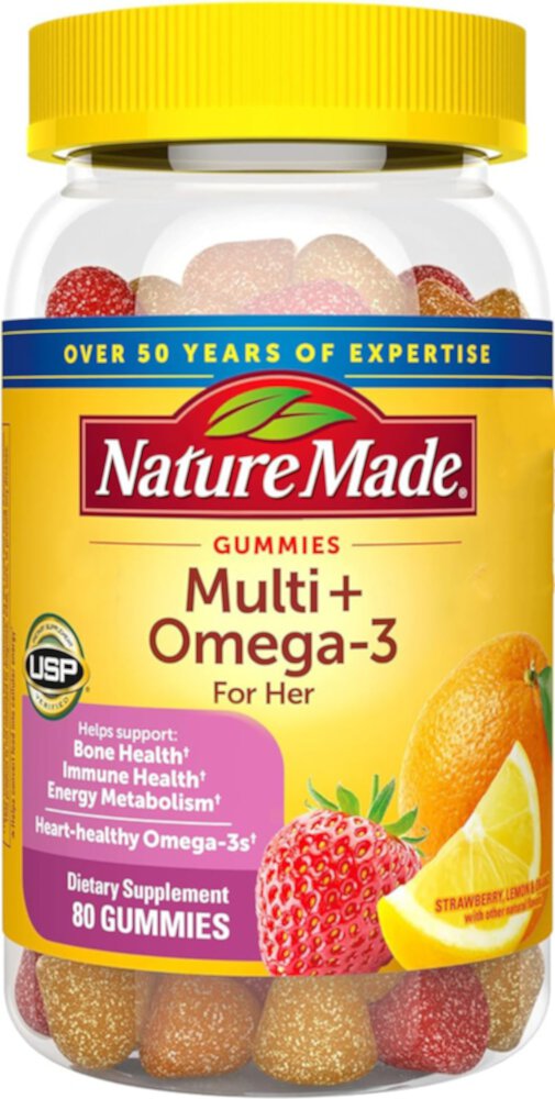 Multi for Her plus Omega-3s Adult Gummies (Жевательные конфеты) Lemon, Orange & Strawberry -- 80 Gummies Nature Made