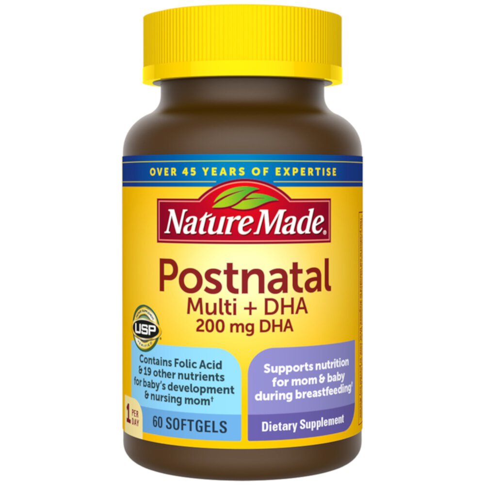 Postnatal Multi+DHA -- 200 mg - 60 Softgels (Мягкие капсулы) Nature Made