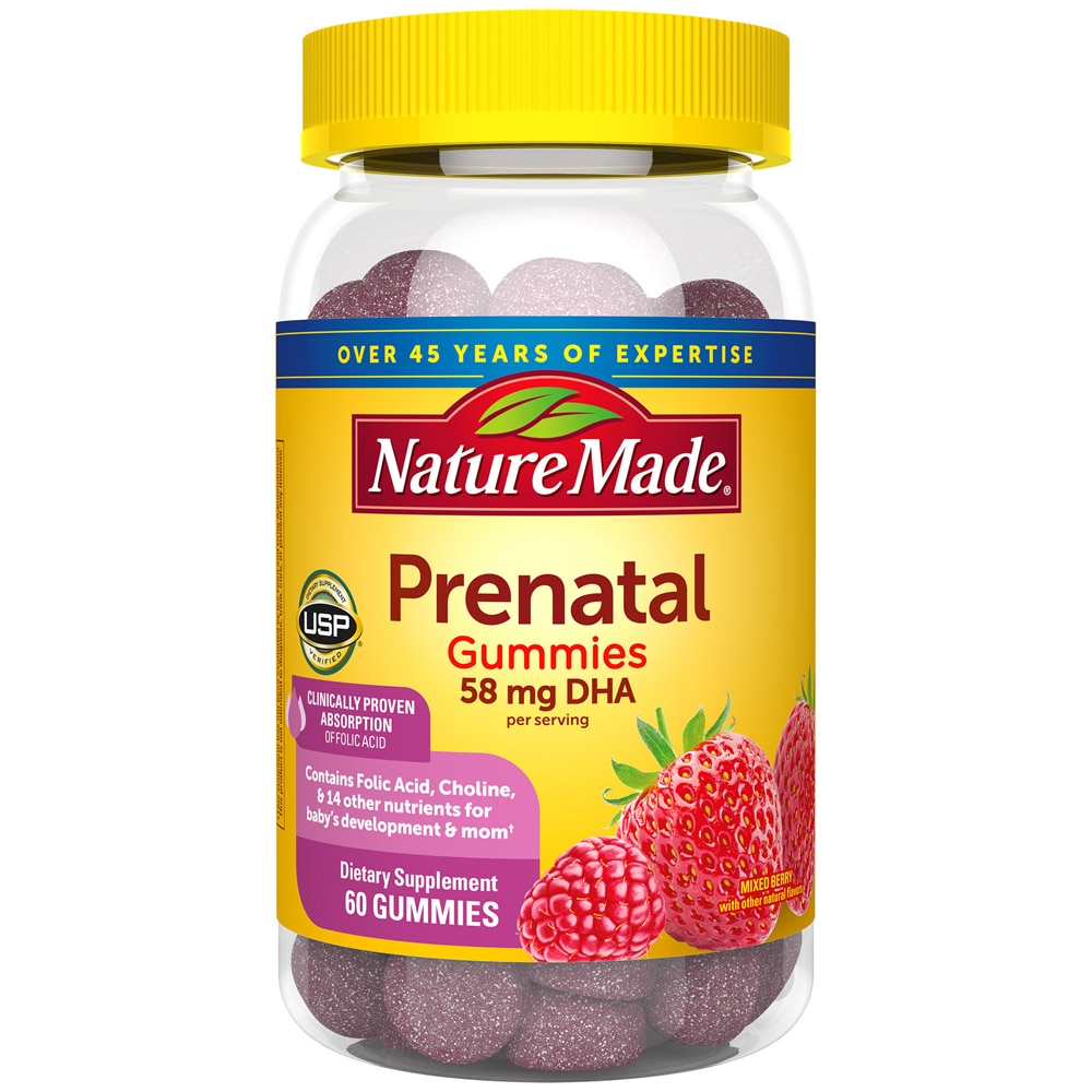 Жевательные конфеты для беременных Nature Made с 58 мг ДГК и ягодной смесью — 60 жевательных конфет Nature Made
