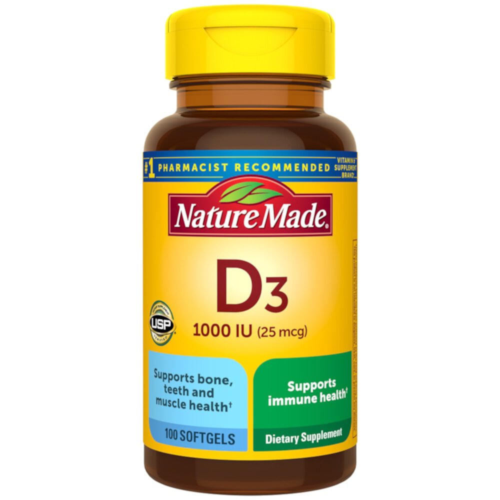 Vitamin D3 -- 1000 IU - 100 Softgels (Мягкие капсулы) Nature Made