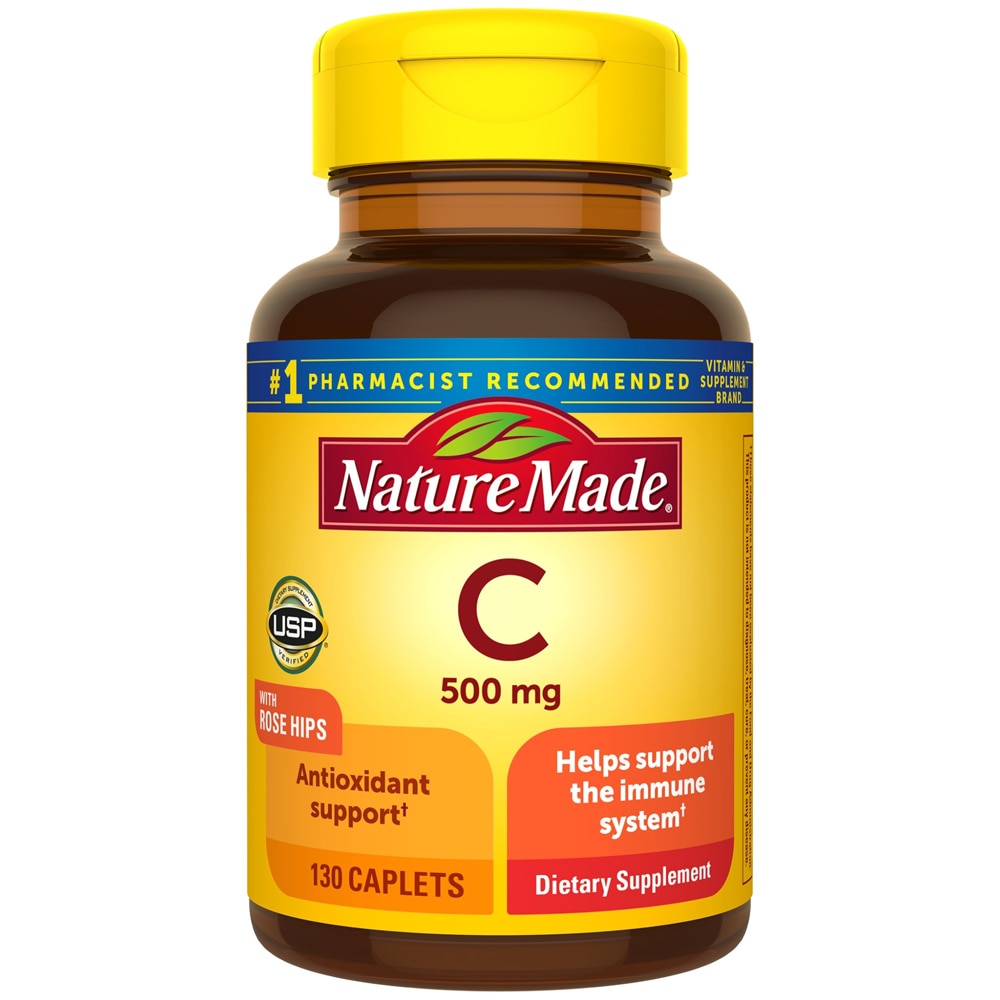 Vitamin C with Rose Hips -- 500 mg - 130 Caplets Nature Made