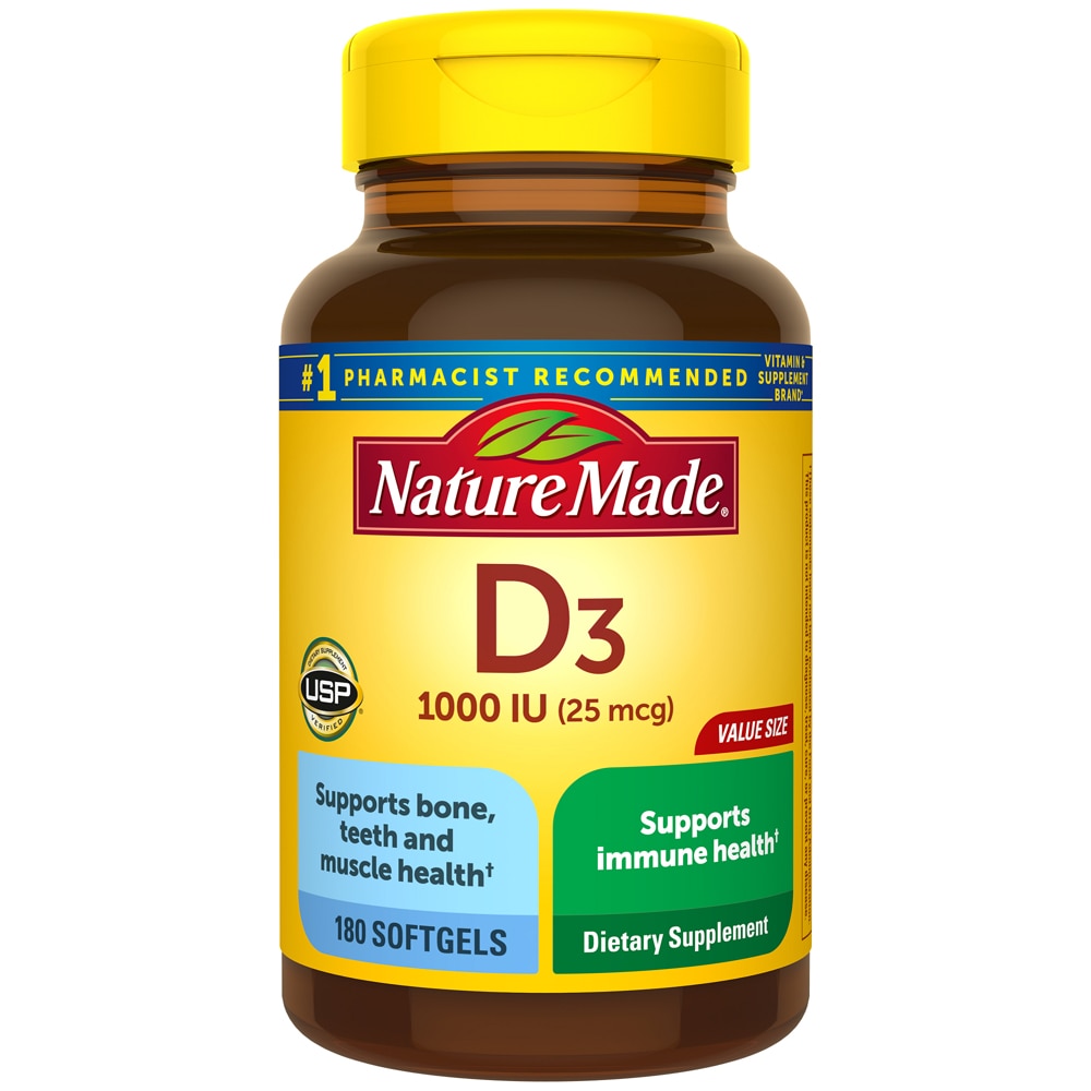 Vitamin D3 -- 1000 IU - 180 Softgels (Мягкие капсулы) Nature Made