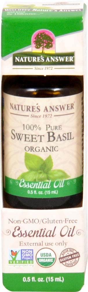 Nature's Answer 100% чистое органическое эфирное масло сладкого базилика -- 0,5 жидких унций Nature's Answer