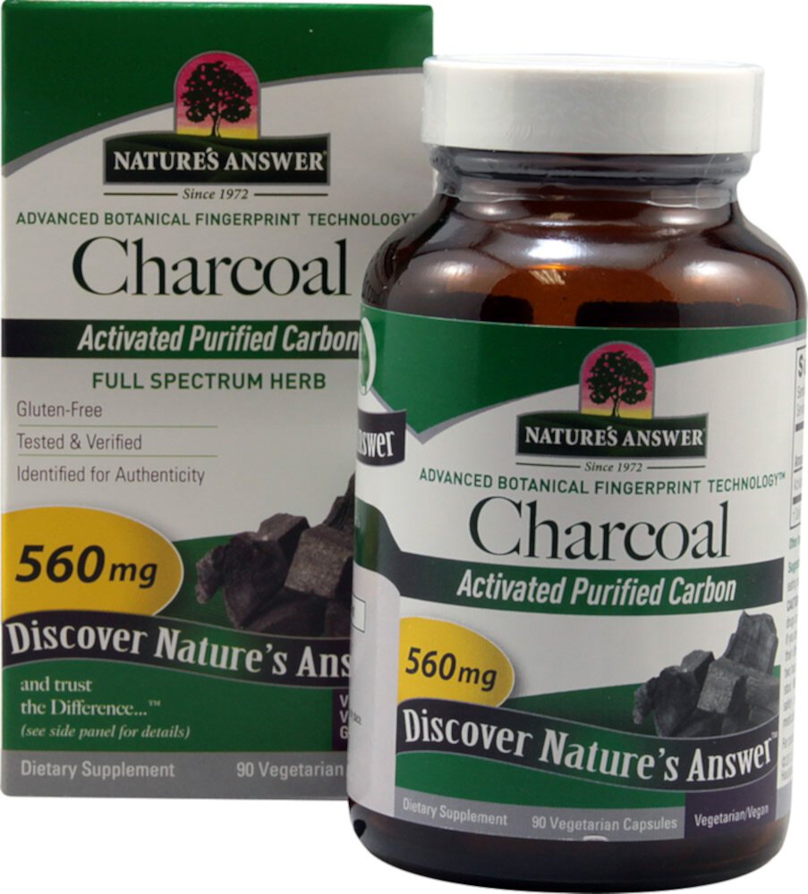 Nature's Answer Древесный уголь -- 560 мг -- 90 вегетарианских капсул Nature's Answer