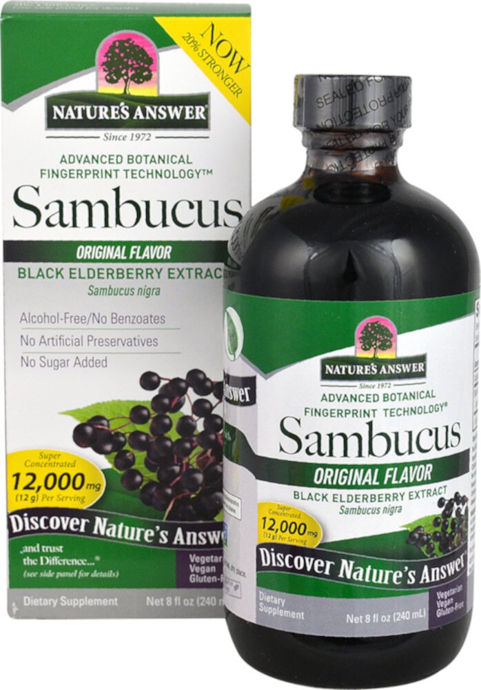 Sambucus Black Elderberry Extract Original -- 12000 mg - 8 fl oz (Жидкие унции) Nature's Answer