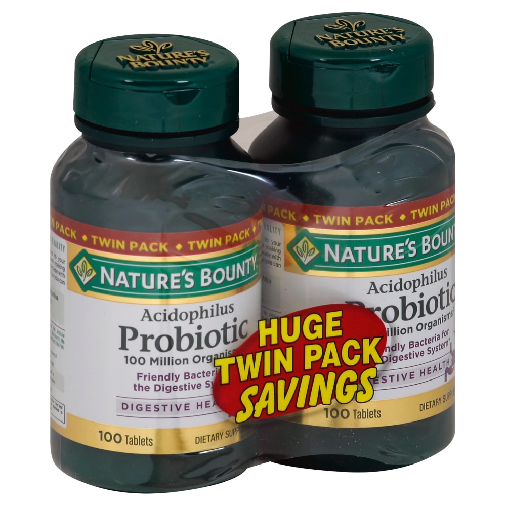 Acidophilus Probiotic 100 Tablets (Таблетки) Twin Pack -- 100 million - 200 Tablets Nature's Bounty