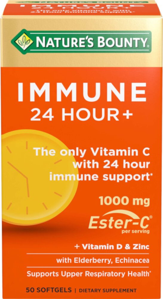 Immune 24 Hour + с Витамином D и Цинком - 1000 мг - 50 мягких капсул - Nature's Bounty Nature's Bounty