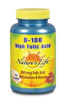 B-100 High Folic Acid -- 100 Capsules (Капсулы) Nature's Life