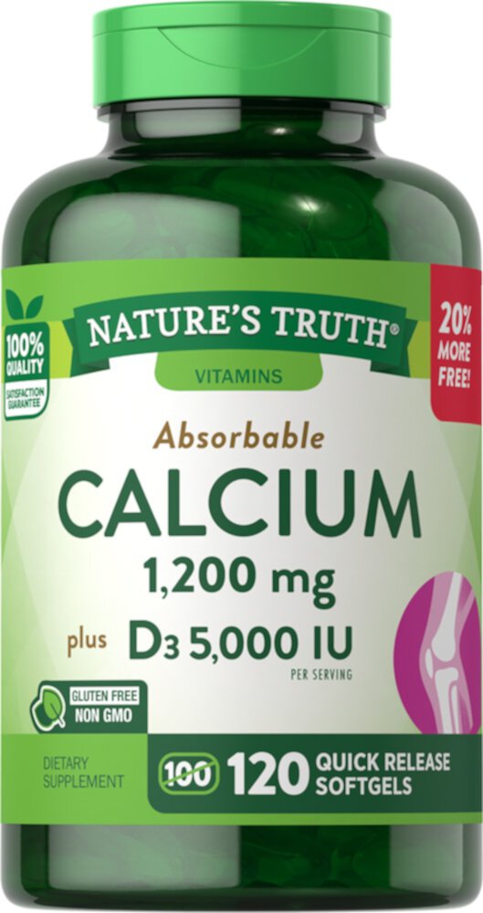 Absorbable Calcium 1200 MG plus D3 5000 IU -- 120 Quick-Release Softgels (Мягкие капсулы) Nature's Truth