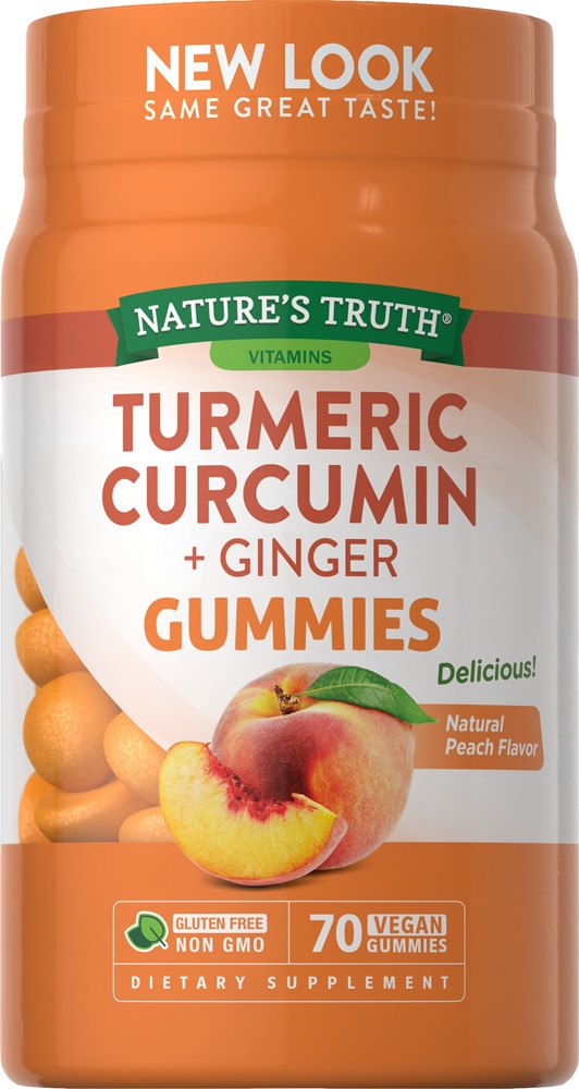 Turmeric Curcumin & Ginger Gummies (Жевательные конфеты) Natural Peach -- 70 Vegan Gummies Nature's Truth